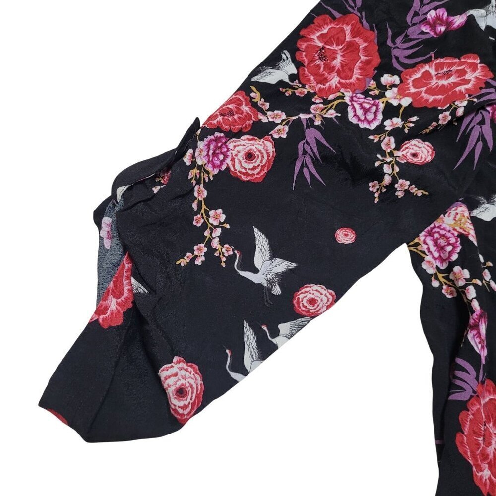 Torrid Floral Fringe Trim‎ Kimono Womens Size 3 Black Pink Rayon Boho Bloomcore - Picture 3 of 8